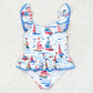 Baby Girls Swimsuits Blue Boats Bow Top Bummie Bows Swimsuits S0277