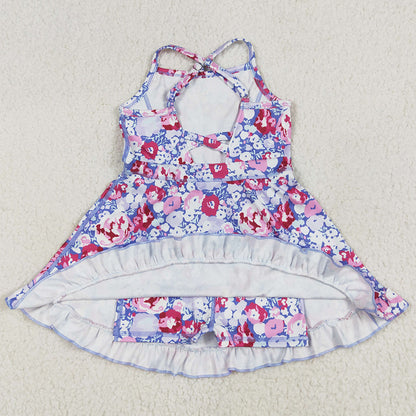 Baby Girls Dress Lavender Strap Colorful Floral Yoga Ruffle Knee Length Dresses GSD2285 6.6