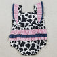 Baby Girls Rompers Flutter Sleeve Western Cow Print Ruffle Rompers SR3898