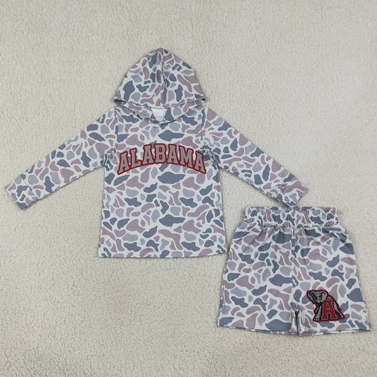Baby Boys Clothes Light Grey Camo Alabama Long Sleeve Hoodie Pockets Short Team Clothes Set BLS0044