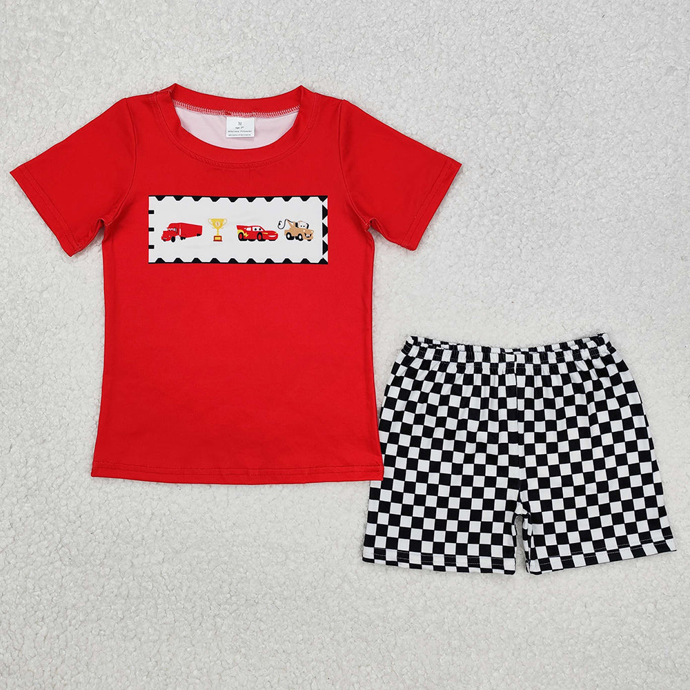 Baby Boys Clothes Cars Shirts Checkered Shorts Clothes Sets BSSO1079