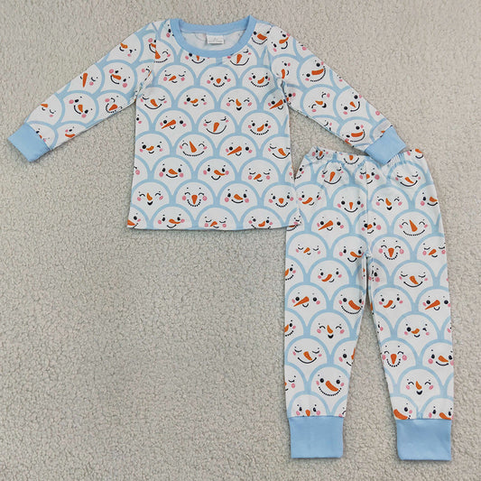 Baby Boys Pajamas Long Sleeve Blue Checked Snowmen Tops Pants Christmas Pajamas Sets BLP1514