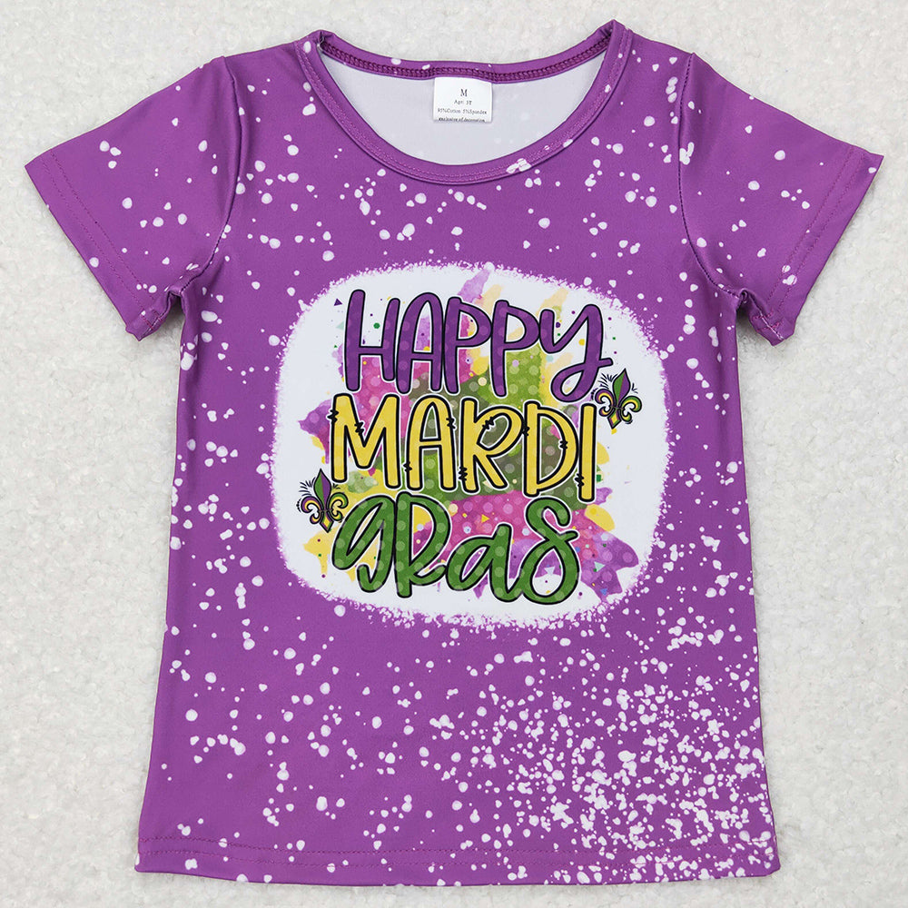 Mommy And Me Mardi Gras Clothes Tops Purple Bleached Short Sleeve Tee Shirts Tops GT0377