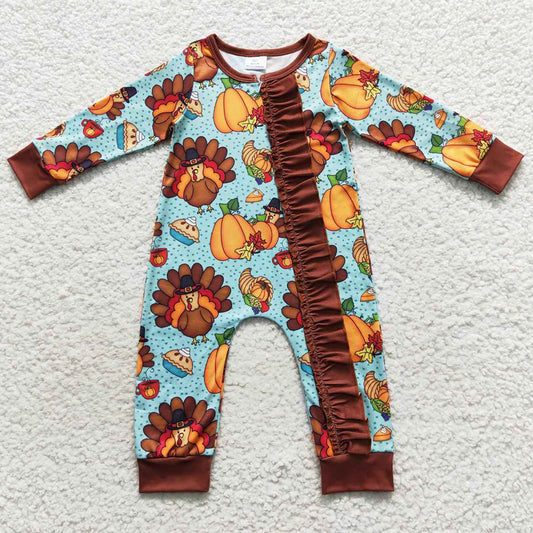 Thanksgiving Baby Girls Romper Pumpkin Turkey Print Jumpsuit LR0580