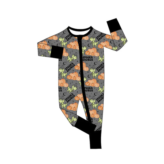 Preorder (moq 5)Baby Boys Gray Long Sleeves Dogs Pumpkins Zipper Pant Rompers 5.27