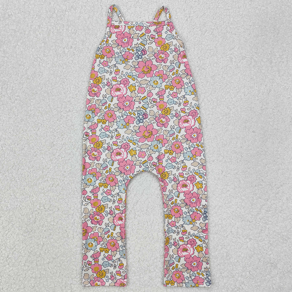 Baby Girls Jumpsuits Pink Flowers Straps Jumpsuits SR1982