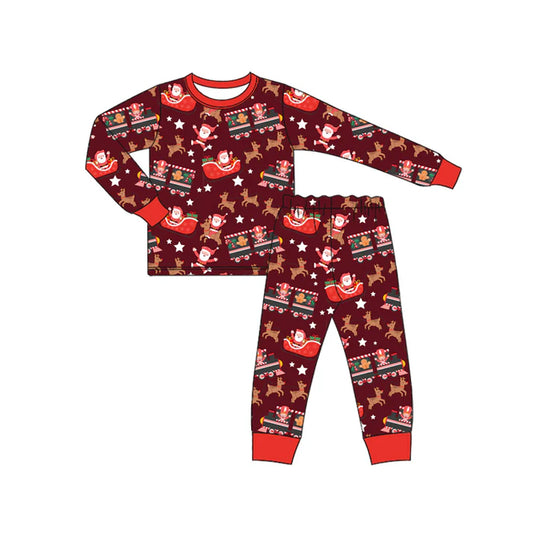 Preorder (moq 5)Baby Boys Red Long Sleeves Deer Santa Top Pant Pajamas Sets 6.21