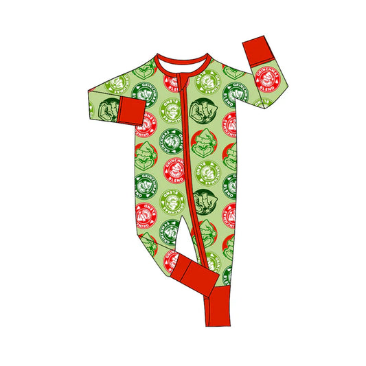 Preorder(moq 5)Baby Infant Boys Long Sleeves Green Face Plaid Christmas Zipper Rompers 7.30