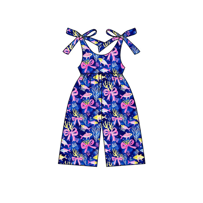 Preorder moq 5 Baby Girls Navy Sleeveless Bows Sea World Jumpsuits 4.15