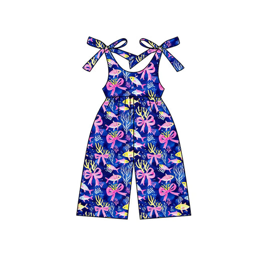 Preorder moq 5 Baby Girls Navy Sleeveless Bows Sea World Jumpsuits 4.15
