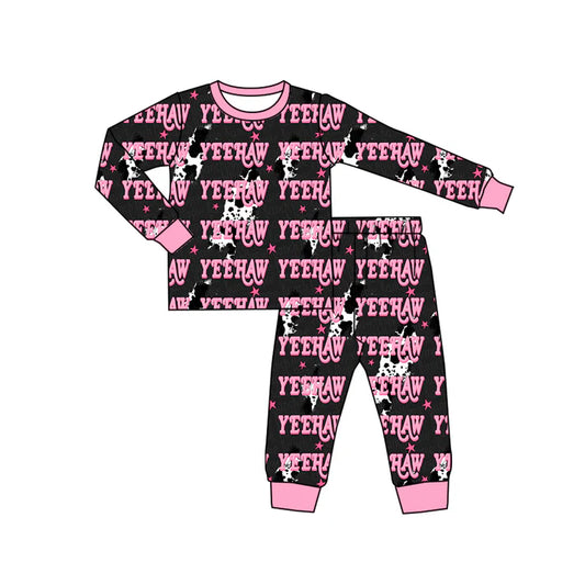 Preorder (moq 8)Baby Kids Long Sleeve Cow Print Lights Yeehaw Top Pants Western Pajamas Sets 9.19