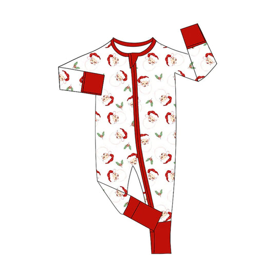 Preorder (moq 5)Baby Kids Long Sleeves Red Santa Flowers Zipper Rompers 5.16