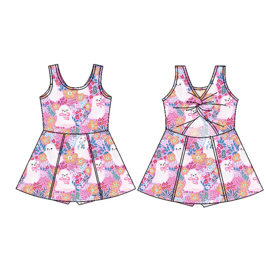 Preorder (moq 5)Baby Girls Sleeveless Pink Floral Ghosts Shorts Knee Length Dresses 7.16