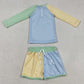 Baby Boys Swimsuits Long Sleeve Yellow Aqua Blue Shirts Top Shorts Swimsuits S0634