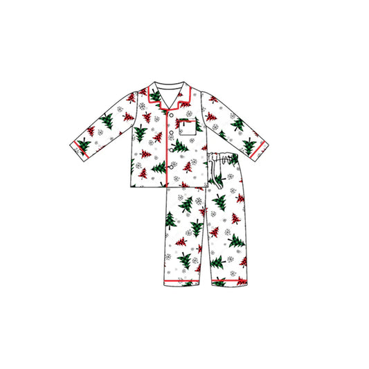 preorder(moq 5) Baby Boys Long Sleeves Christmas Trees Pocket Button Top Pants Pajamas Set 7.24