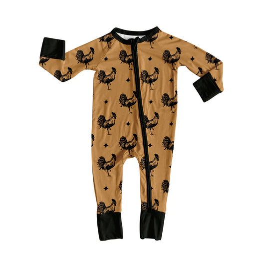Preorder (moq 5)Baby Boys Brown Chicks Stars Farm Two Way Zip Convertible Rompers 12.6