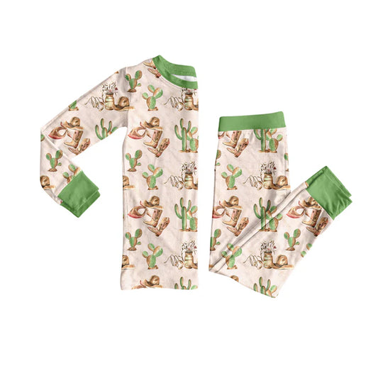 Preorder(moq 5) Baby Boys Western Boots Cactus Cowboys Top Pants Lounge Wear Pajamas Sets 8.8