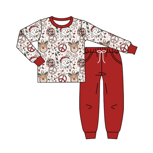 Preorder (moq 5)Baby Boys Long Sleeves Santa Deer Candy Cane Top Legging Pants Set 7.29
