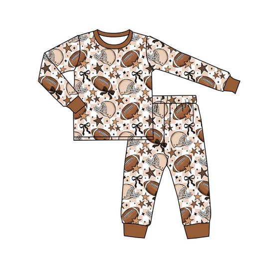 Preorder(moq 5) Baby Boys Khaki Checked Stars Footballs Top Pants Team Pajamas Sets 10.4