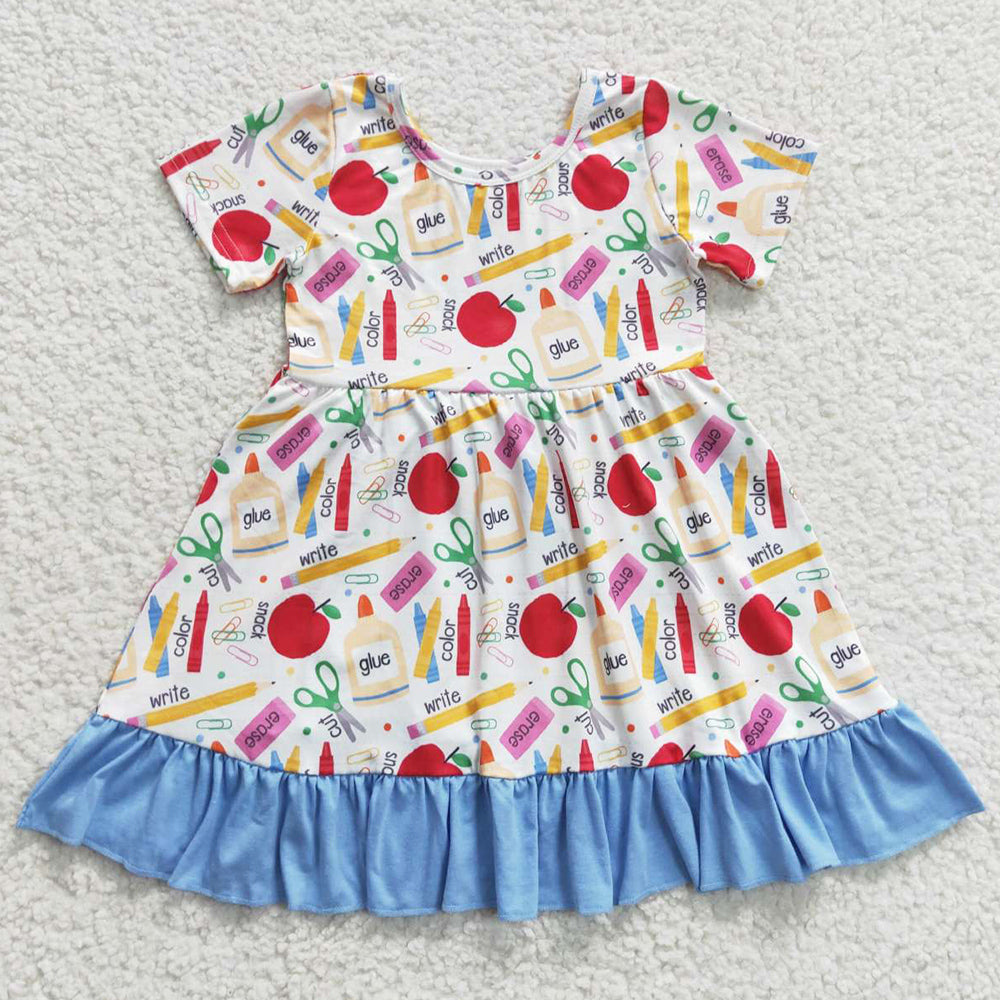 Back to School Boutique Girls Dress Apple Pencil Print Dresses GSD0394