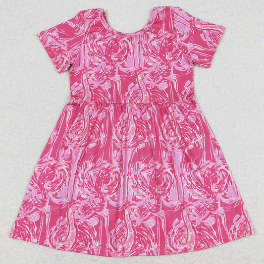 Baby Girls Dress Pink Flamingo Short Sleeve Knee Length Dresses GSD1116