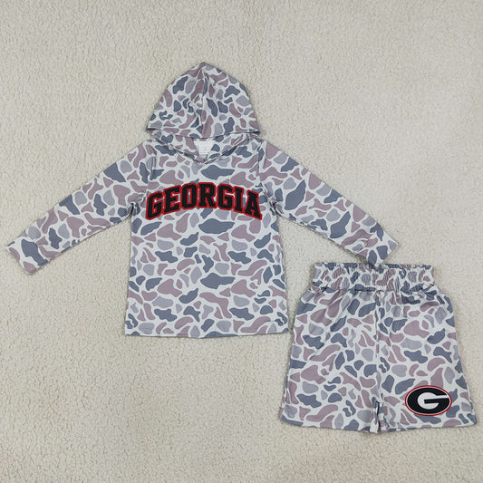 Baby Boys Light Grey Camo Georgia Long Sleeve Hoodie Pockets Short Team Clothes Set BLS0047
