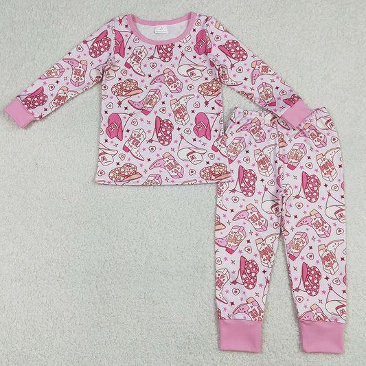 Baby Girls Pajamas Pink Howdy Boots Hats Top Pants Western Pajamas Sets GLP3085 12.27