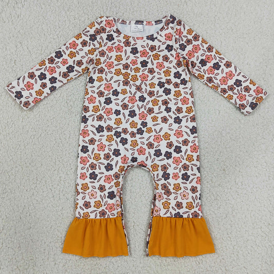 Baby Girls Rompers Long Sleeve Colorful Flowers Fall Ruffle Pant Rompers LR3024