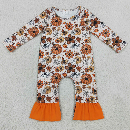 Baby Girls Rompers Long Sleeve Flowers Leaves Fall Ruffle Pant Rompers LR3025