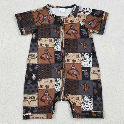 Baby Boys Rompers Horse Rodeos Aztec Checked Western Zipper Rompers SR3545