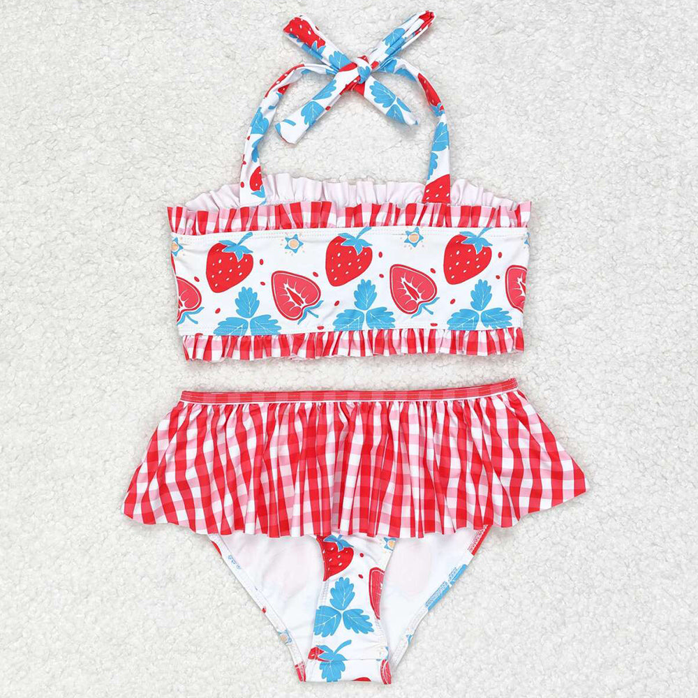 Baby Girls Swimsuits Summer Strawberry Straps Two Pieces Swimsuits S0316