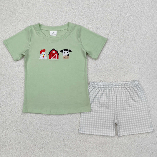 Baby Boys Clothes Farm House Cow Embroidery Top Shirts Shorts Sets BSSO1067