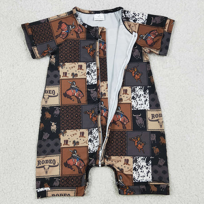 Baby Boys Rompers Horse Rodeos Aztec Checked Western Zipper Rompers SR3545