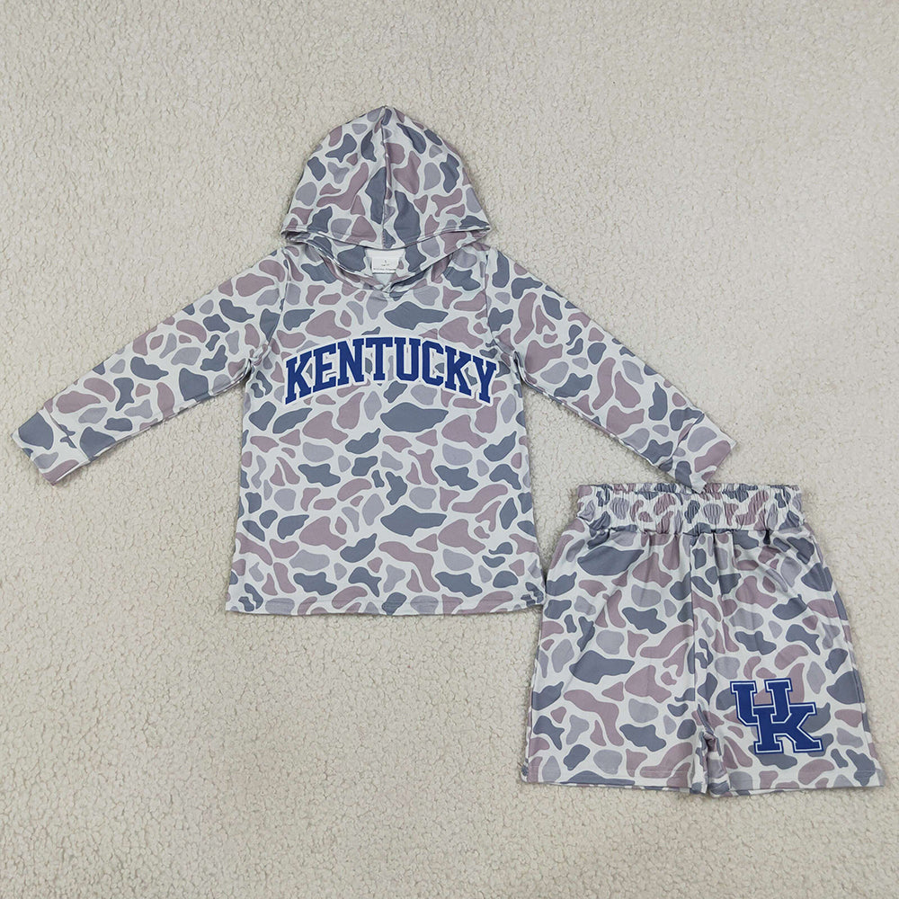 Baby Boys Clothes Light Grey Camo Kentucky Long Sleeve Hoodie Pockets Short Team Clothes Set BLS0043