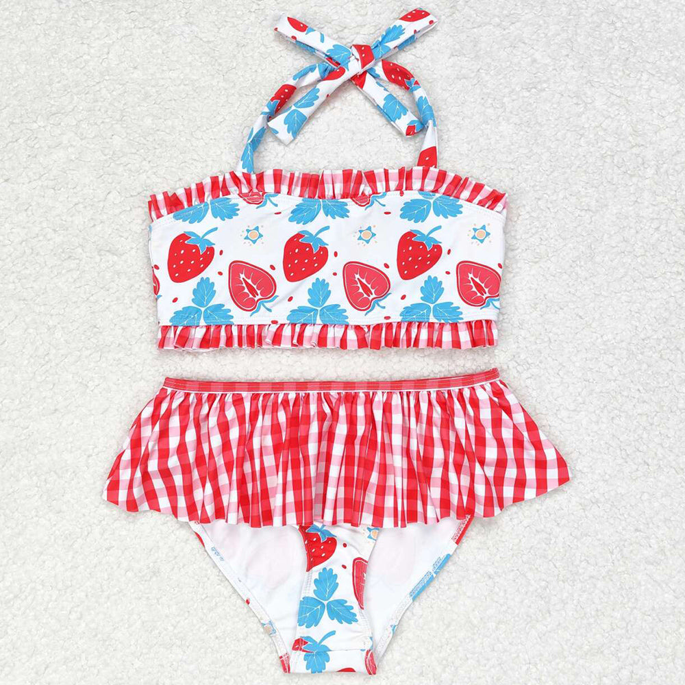 Baby Girls Swimsuits Summer Strawberry Straps Two Pieces Swimsuits S0316