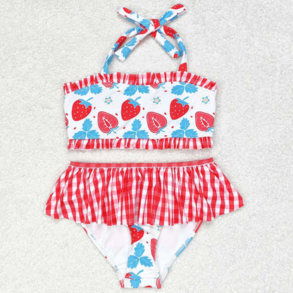 Baby Girls Swimsuits Summer Strawberry Straps Two Pieces Swimsuits S0316