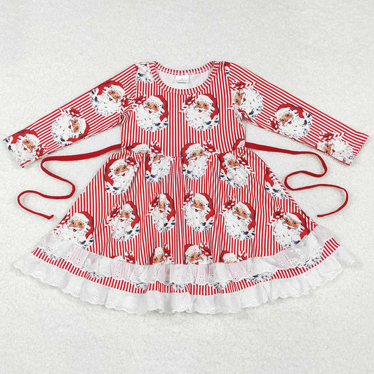 Baby Girls Dress Christmas Stripes Santa Claus Ruffles Knee Length Dresses GLD0786