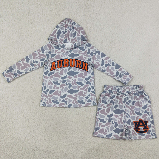 Baby Boys Clothes Grey Camo Auburn Long Sleeve Hoodie Short Team Clothes Set BLS0041