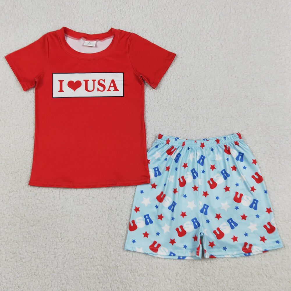 Baby Boys Clothes I Love USA Shirt Top Stars Short 4th of July Clothes Set BSSO2011