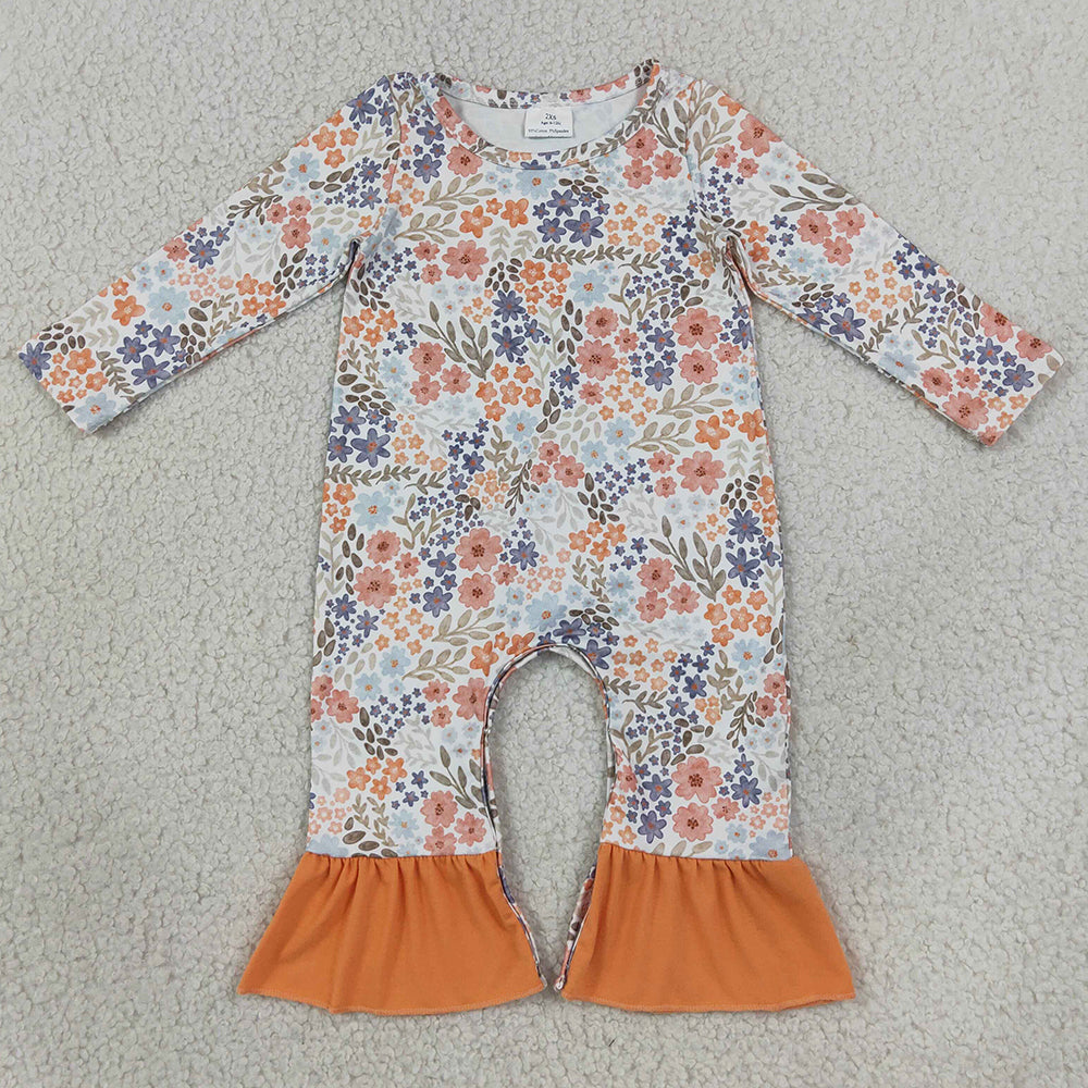 Baby Girls Rompers Long Sleeve Colorful Flowers Fall Ruffle Pant Rompers LR3027