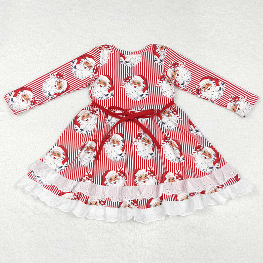 Baby Girls Dress Christmas Stripes Santa Claus Ruffles Knee Length Dresses GLD0786