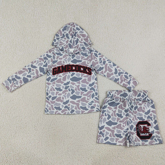 Baby Boys Clothes Grey Camo Gamecocks Long Sleeve Hoodie Short Team Clothes Set BLS0048