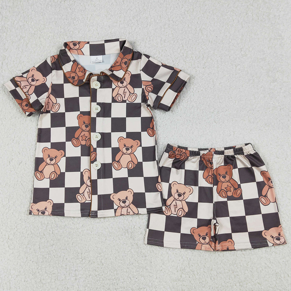 Baby Boys Pajamas Black Checked Bears Button Top Shorts Pajamas Sets BSSO1774 1.1