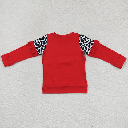 Baby Girls Clothes Red Cow Print Ruffle Long Sleeve Tops GT0295