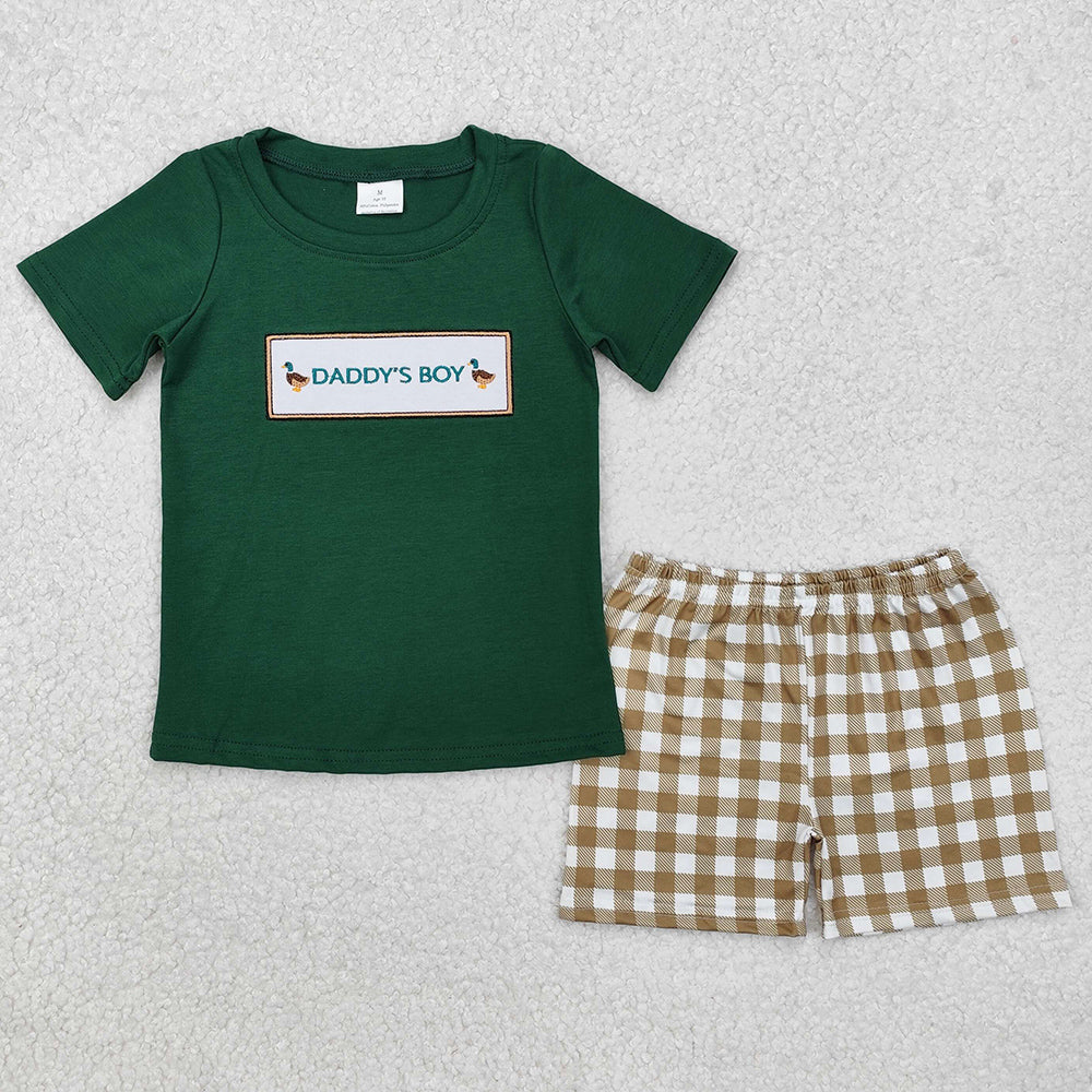 Baby Boys Clothes Daddy's Boy Ducks Top Checkered Shorts Clothes Sets BSSO1132