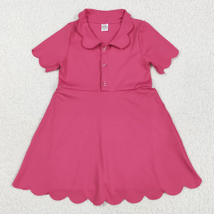 Baby Girls Dress Pink Short Sleeves Button Yoga Knee Length Dresses GSD2474 6.6
