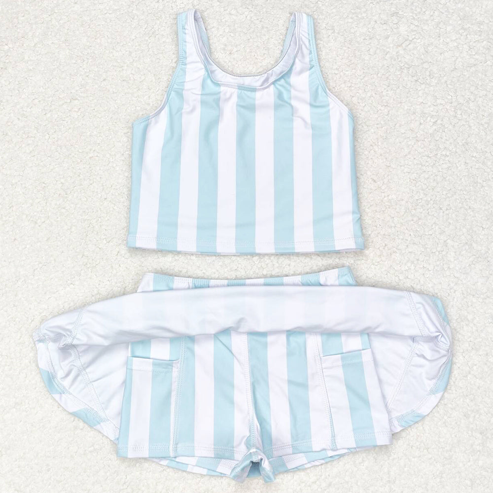 Baby Girls Swimsuits Summer Blue Stripes Top Skirts Active Wear Sets GSD0990