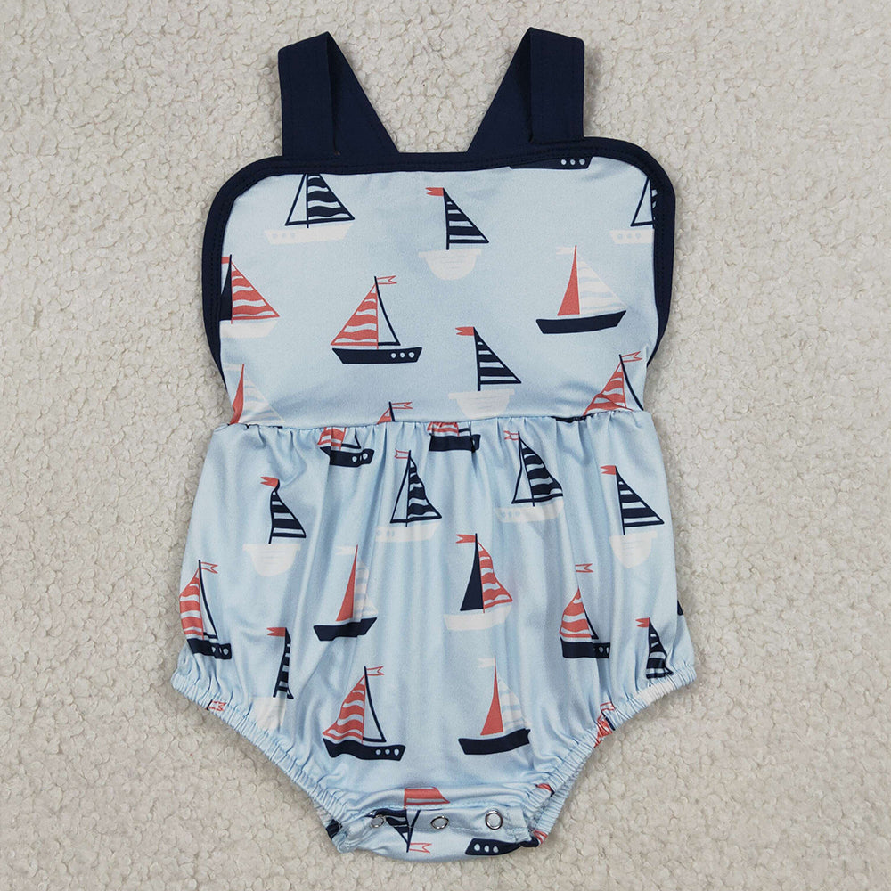 Baby Boys Rompers Blue Strap Boats Plaid Rompers SR3945