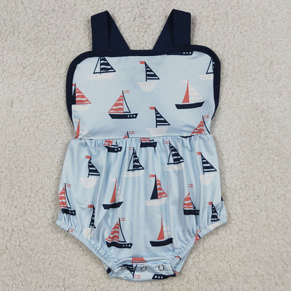 Baby Boys Rompers Blue Strap Boats Plaid Rompers SR3945