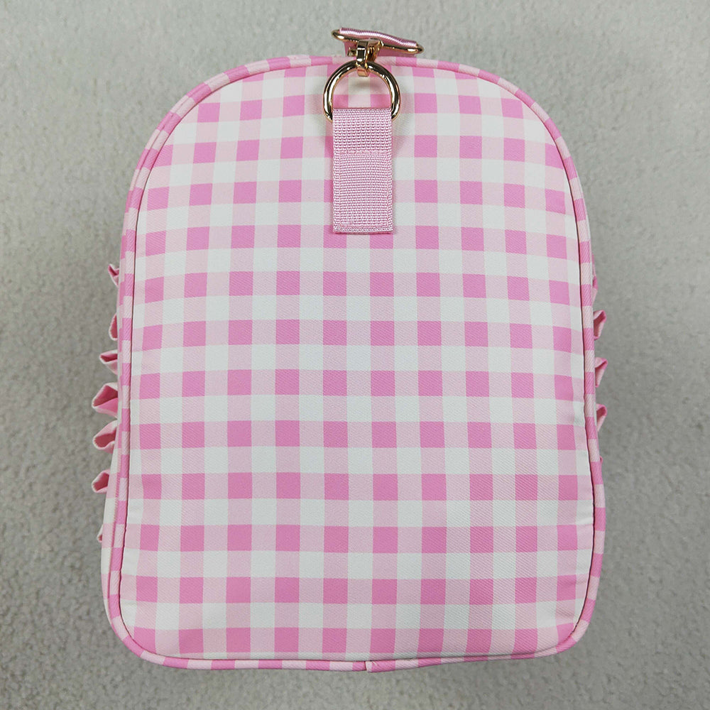 Adult Women Pink Checked Print Zipper Gym Bags BA0469